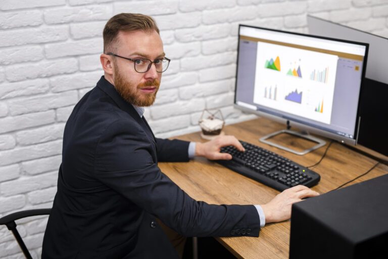 Businessman sitting at computer